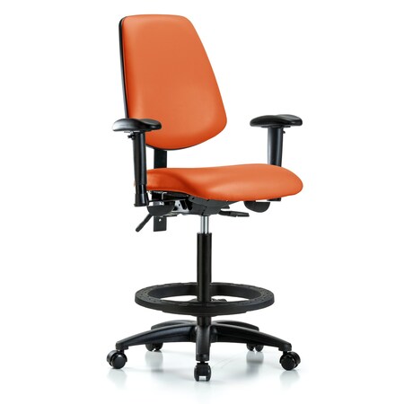 High Bench Chair Adjustable Arms, 26" to 35" Height, Vinyl, Orange Kist