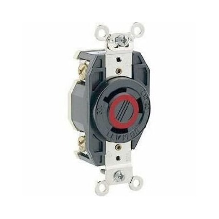 Flanged Locking Receptacle, L12-30R, 30 A, 480V AC, Three Phase, 3 Pole, Flush Mount, Black