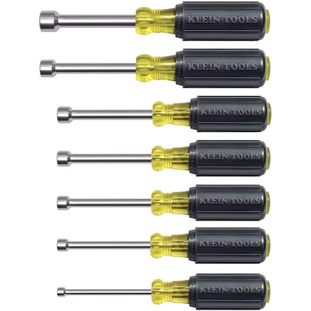 Hallow Shank Nut Driver Set, 3 in Shafts, Ergonomic Cushion Grip, SAE, 7-Piece