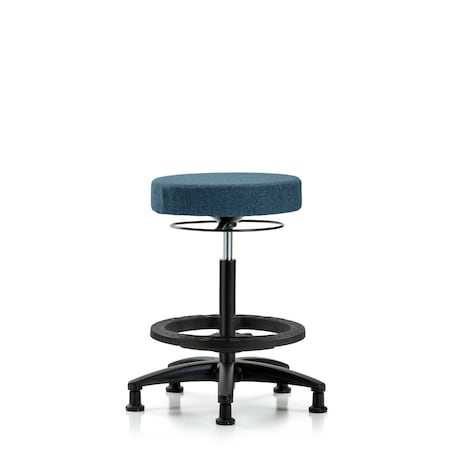 Rutledge Fab Stool without Back - High Bench Height with Black Foot Ring and Stat Glides in Blue Fab