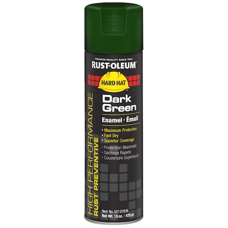 Rust Preventative Spray Paint, Dark Green, Gloss, Solvent, 15 oz