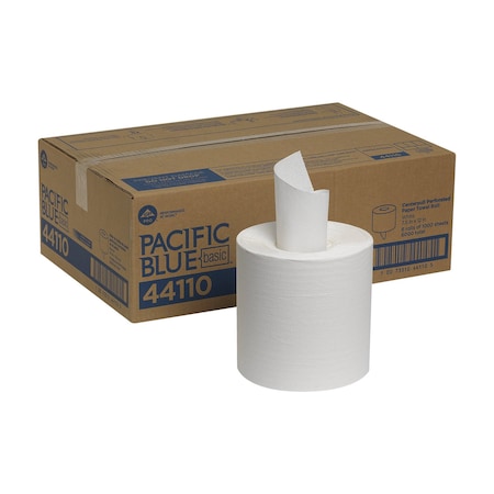 Pacific Blue Basic Center Pull Paper Towels, 1 Ply, 1000 Sheets, 1, 000 ft, White, 6 PK