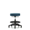 Rutledge Fab Stool without Back-Medium Bench Height with Black Foot RingandStat Glides in Blue Fab
