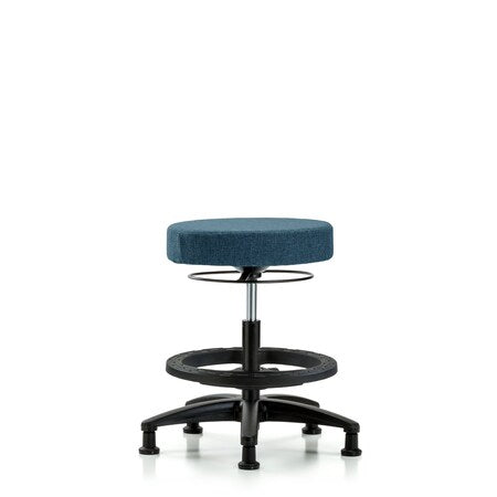 Rutledge Fab Stool without Back-Medium Bench Height with Black Foot RingandStat Glides in Blue Fab