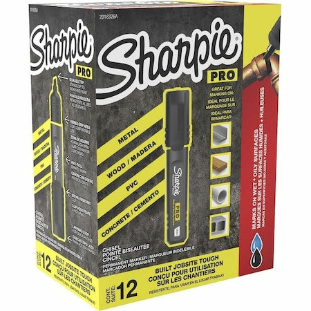 Permanent Marker, Black, Chisel Tip, 12 PK