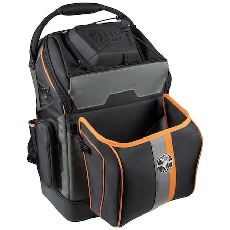 Tool Backpack, Black/Orange, 1680d Ballistic Weave Body; Hard Molded Polypropylene Bottom