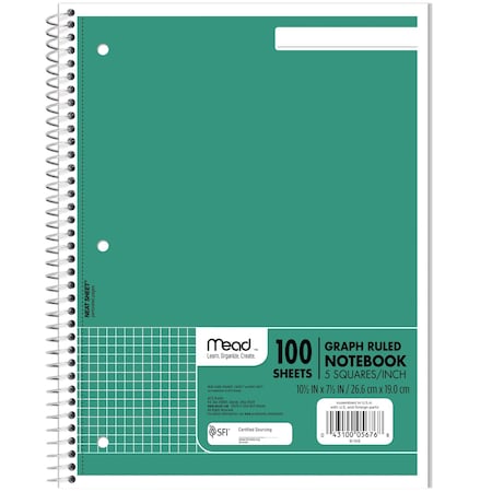 Spiral Notebook, 1 Sub, Graph Ruled, 100