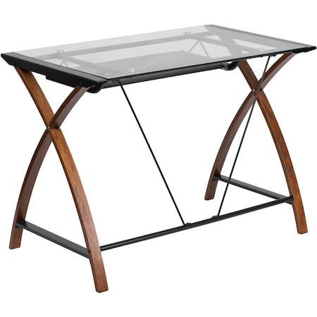 Computer Desk Glass Top Cherry Desk, 23-1/2" D X 29" H, 39-1/4" W X Laminate, Table Top: Glass