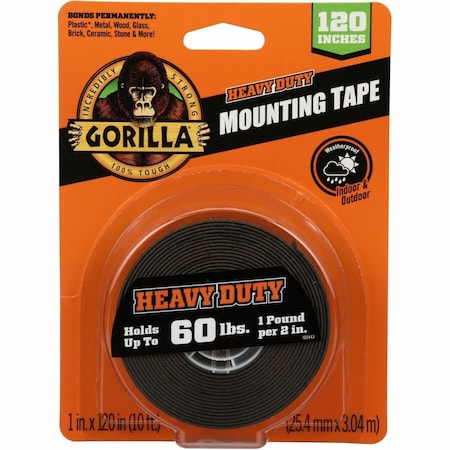 Double Sided Mounting Tape, 1 in W x 120 in L, 43 mil Thick, Black