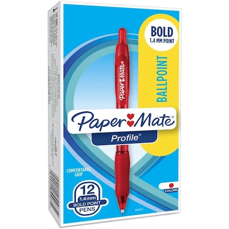 Retractable Ballpoint Pen, 1.4 mm, Red PK12