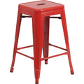 24" High Backless Red Metal Counter Height Stool