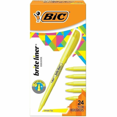 Bic Brite Liner Highlighters, Yellow, PK24
