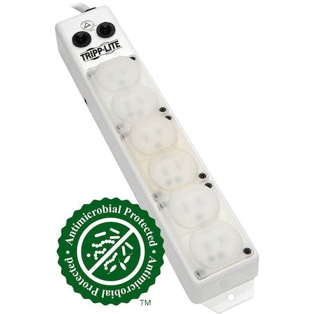 Outlet Strip, Hospital Grade, 6 5-15R-HG, 5-15P-HG, 7 ft., White