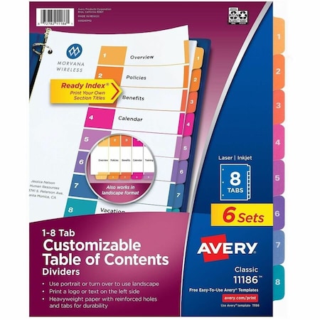 8 Tab Index Dividers, PK6