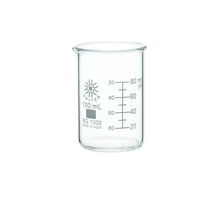 Beaker, Borosilicate Glass, Low Form, 100 mL / 3.3 fl oz Capacity, A Type I, 12 PK