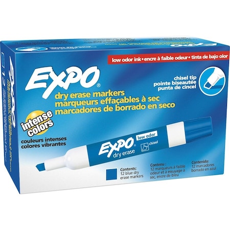 Dry Erase Marker, Chisel Tip, Blue PK12 Low Odor