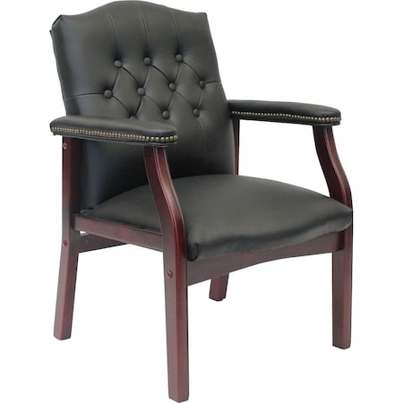 Ivy League Guest Chair, Black Back, 24-1/2 in W 27" L 35-1/2" H, Fixed, Vinyl Seat