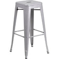 30" High No Back Silver Metal Barstool Square Seat