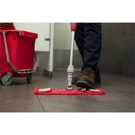 16 in L Flat Mop Pad, 16 oz Dry Wt, Clamp On Connection, Cut-End, Red, Microfiber