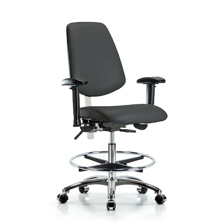 Clean Room Chair Vin Med Ben Chair, Med, Bk, Gry, CL100, Adjustable Arms, 22" to 29" Height, Vinyl