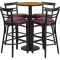 Round Ntural Bar Table, Rnd Base, Burg Seats, 24", Laminate Top, Wood Grain