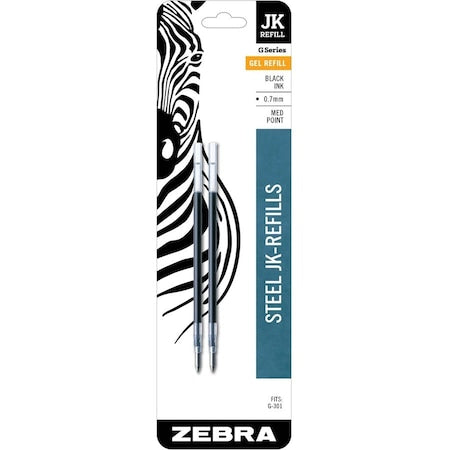 Zebra Pen G-301 JK Gel Stainless Steel Pen Refill - 0.70 mm, Medium Point - Black Ink - Acid-free - 2 Pack