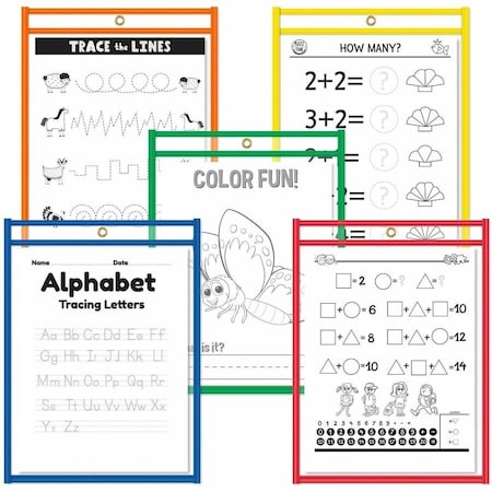 Reusable Dry Erase Pocket 9x12", Assorted Colors, PK10