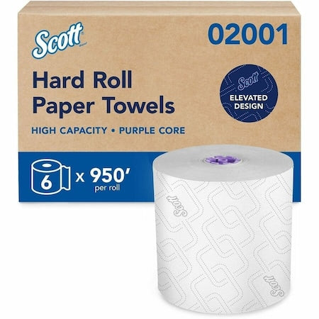 High-Capacity Hard Roll Towels for Purple Core Dispensers, Unperforated, 950'/Roll, 6PK