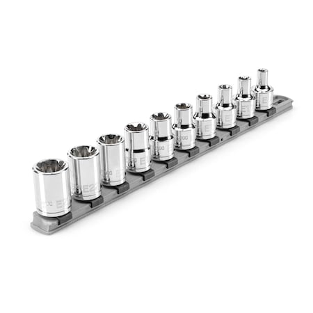 1/2 Inch Drive External Star Socket Set with Rail, 10-Piece E8-E24