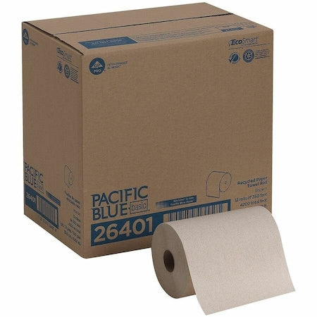 Pacific Blue Basic Hardwound Paper Towels, Continuous Roll, 7 7/8 in W, 350 ft L, Brown, PK12