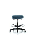 Rutledge Fab Stool without Back - Med Bench Height with Chrome Foot Ring and Casters in Blue Fab