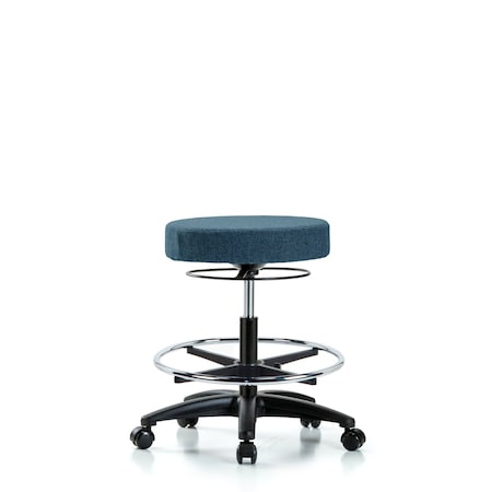 Rutledge Fab Stool without Back - Med Bench Height with Chrome Foot Ring and Casters in Blue Fab