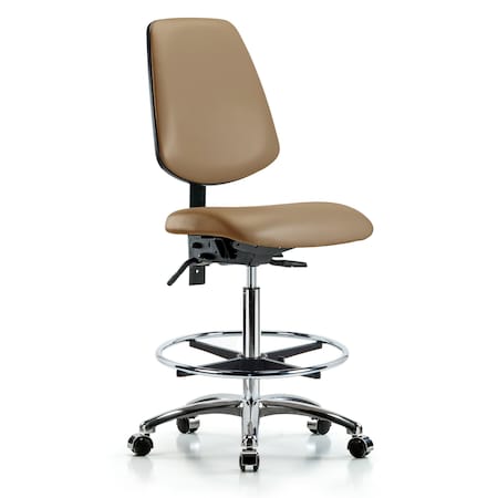 High Bench Chair No Arms, 26" to 35-1/2" Height, Vinyl, Taupe