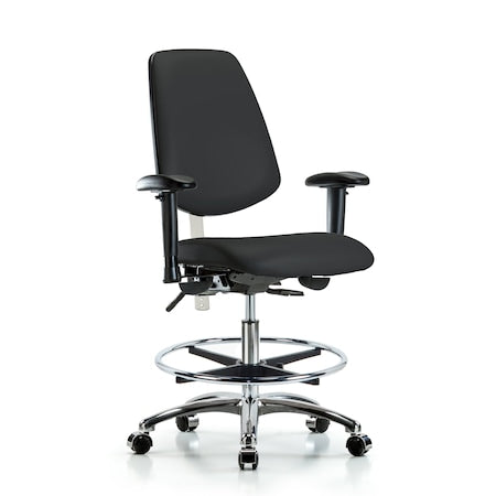 Clean Room Chair Vin Med Ben Chair, Med, Bk, Blk, CL100, Adjustable Arms, 22" to 29" Height, Vinyl