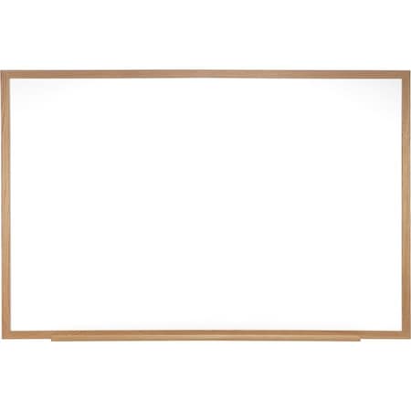 Dry Erase Board, Plastic, 36 5/8 in, 60 5/8 in, Wood Frame, White, Gloss