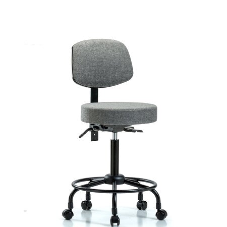 Rutledge Fab Stool with Back-Medium Bench Height with RT Base, Seat Tilt, andCasters in Gray Fab