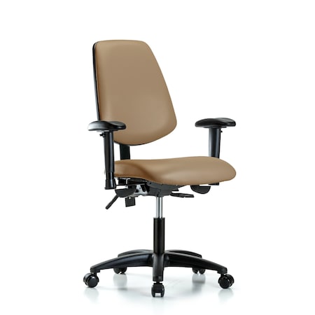 Desk Chair Adjustable Arms, 18"" to 23"" Height, Vinyl, Taupe
