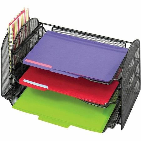 Desk Tray, Black, Steel, 16 1/4 in W, 9 in L, 8 in H, 4 Number of Compartments
