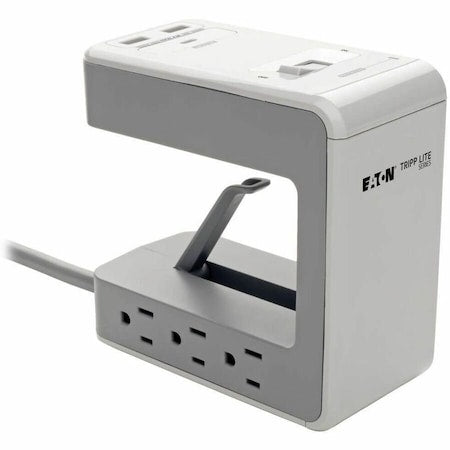 Outlet Strip, Surge, USB, 6 5-15R, 5-15P, 8 ft., Gray
