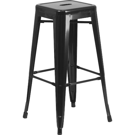 30" High Backless Black Square Metal Barstool