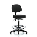 Rutledge Fab Stool with Back-High Bench Height with Seat Tilt, Chr Foot Ring, andCasters in Black Fab