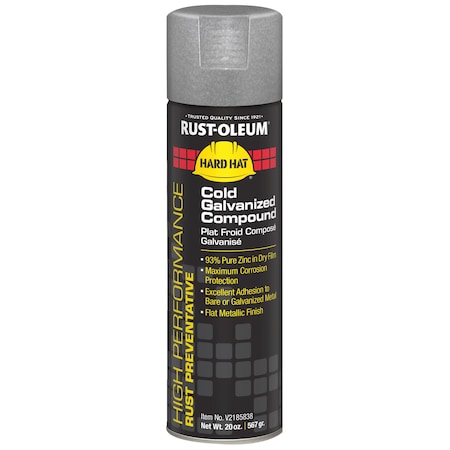 Rust Preventative Spray Paint, Hard Hat, Cold Galvanizing Compound, 20 oz, Flat