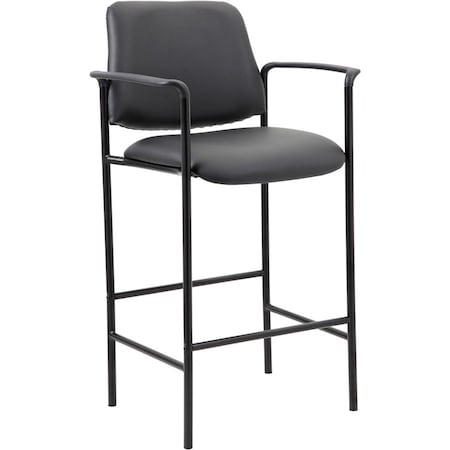 Square Back Diamond Stool with Arm In Black Caressoft