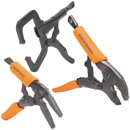 Locking Pliers Set, C-Clamp, Long Nose, Curved Jaw, 3-Piece
