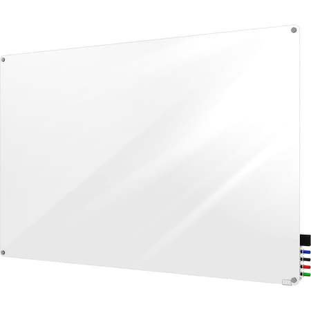 Dry Erase Board, Glass, 36 in, 48 in, No Frame Frame, White, Gloss