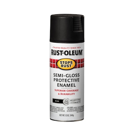 Spray Paint, Black, Semi-Gloss, Solvent, 12 oz.
