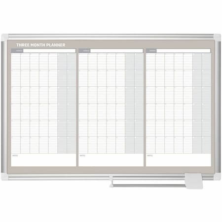 Magnetic 3-Month Dry Erase Planner, Wall Mount, Sliding Tray, 24" x 36", Aluminum Frame