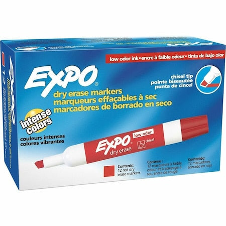Dry Erase Marker, Chisel Tip, Red PK12 Low Odor