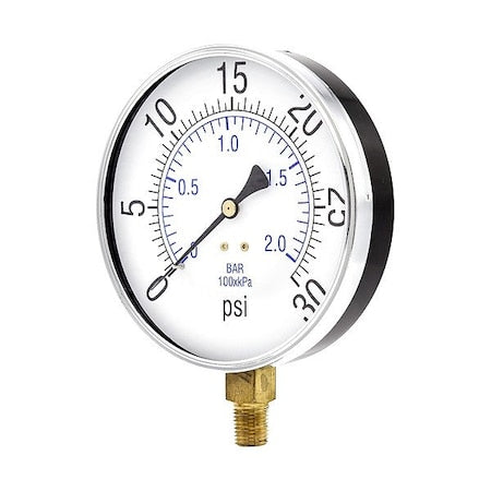 Pressure Gauge, 1/4 in NPT, Bottom Location