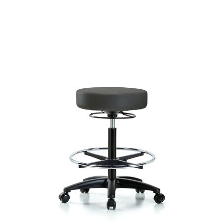Vin Stool without Back-High Bench Height with Chrome Foot RingandCasters in Charcoal Trailblazer Vin